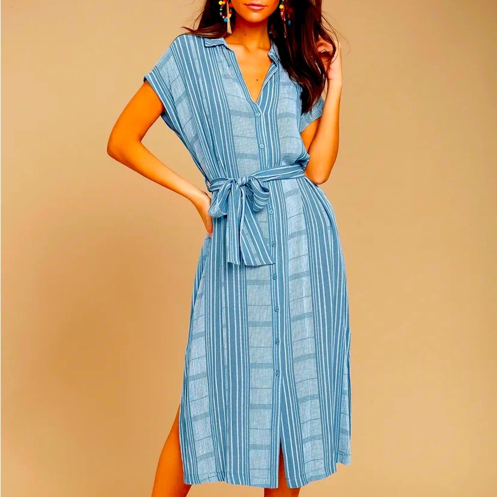 Lush Blue White Striped Dress Size Small